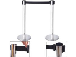 Box Of 2 - Retractable Chrome Queue Barrier With Black Belt 910X320MM