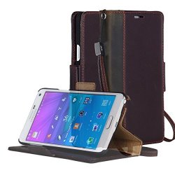 Galaxy Note 4 Case Aceabove Samsung Galaxy Note 4 Wallet Case - Premium Genuine Leather Wallet Book Cover With Stand Flip Cover And Hand Strap