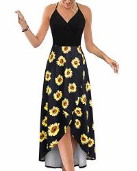 II Inin Women's V Neck Floral Maxi Dress Sleeveless Spaghetti Strap Patchwork Summer Dress Asymmetrical High Low Casual Sundress Floral 03 Medium