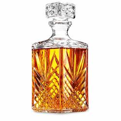 Glass Whiskey Decanter - Italian Crafted Elegant Liquor Decanter With Airtight Geometric Stopper Bar Decanter For Wine Bourbon Brandy Liquor Juice Vodka Tequila Etc. 33.75 Oz