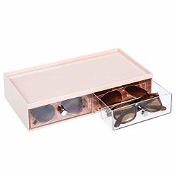 Mdesign Wide Stackable Plastic Eye Glass Storage Organizer Box Holder For Sunglasses Reading Glasses Accessories - 2 Divided Drawers Chrome Pulls - Light Pink clear