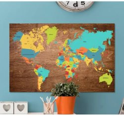 Wood Texture World Map Art Canvas