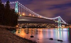 Vancouver Bc Canada - Lions Gate Bridge At Night - Photography A-93929 9X12 Fine Art Print Home Wall Decor Artwork Poster