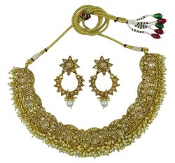 Indian Traditional Gold Tone Chocker Necklace Earring Set Bridal Women Jewelry IMOJ-BNS57B