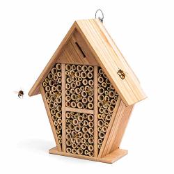 Yoleshy Mason Bee House Hotel Natural Wooden Bee Hive Pollinator Garden House Tube Nest For Mason Bee Bug Insect - 9.84 X 4.33 X 12 Inch