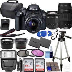 Canon Eos 2000D Dslr Camera W Ef-s 18-55MM F 3.5-5.6 Zoom Lens + 75-300MM III Lens 4 Lens Kit With 2X 64GB Memory Cards Standard