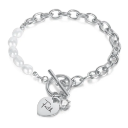 Donnay Donna Personalized Stainless Steel Cz Pearl Bracelet Size: 175MM Ready In 3 Days