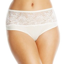 Bali Women's One Smooth U Comfort Indulgence Satin With Lace Hipster Ivory With Pink Bliss Lace MEDIUM 6