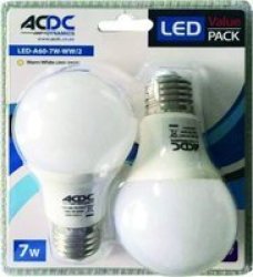 Cool White A60 B22 LED Lamp 7W 2 Pack