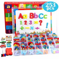 253 Pcs Magnetic Letters Numbers With Magnetic Board And Storage Box Foam Alphabet Abc Refrigerator Magnets Educational Toys For Kids Children Toddlers
