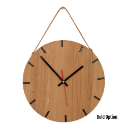 Liam Wall Clock In Oak - 250MM Dia Clear Varnish Bold Red Second Hand