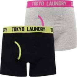 Tokyo Laundry - Mens Nevern 2 Pack Boxer Shorts Set Green Glow Rose Violet Parallel Import