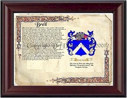 Breil Coat Of Arms Family History 11" X 13 " Wood Framed On Fine Paper