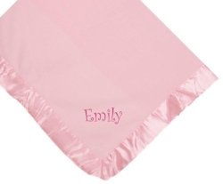 Emily Girl Embroidery Microfleece Satin Trim Baby Embroidered Pink Blanket