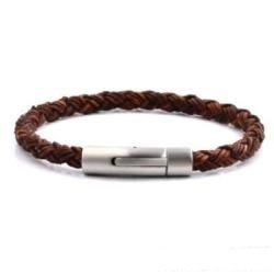 Brown Plaited Leather Bracelet - Medium 19CM