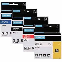 Replace Dymo 18445 1805436 1805422 1805417 Permanent Vinyl Label Tapes Industrial Rhino Labels 3 4 Inch For Rhinopro 4200 5200 Label Printers Black On White White On Red black blue 4 Cartridges