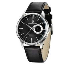 Men's Premium Viking Quartz Analogue Leather Wrist Watch - Black Silver