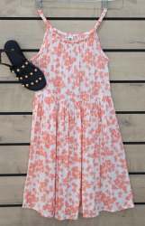 Girls Strappy Floral Dress - Peach - Peach 7-8 Years