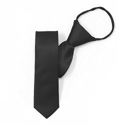 Tiemart Skinny Black Solid Color Zipper Tie 17" Length