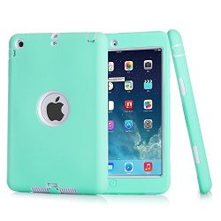 Awinning Ipad MINI Case - Fashion Style 3 In 1 Hybrid Silicone And Rugged Shockproof Case Cover Fit For Ipad MINI 1 2 3 Mint+grey
