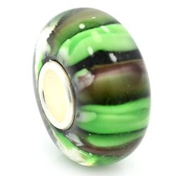 Solid 925 Sterling Silver "green And Gray Stripes" Glass Charm Bead For European Snake Chain Bracelets