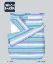 Simon Baker Candy Stripes Cotton Printed Duvet Cover Set Various Sizes - Blue Queen 230CM X 200CM + 2 Pillowcases 45CM X 70CM