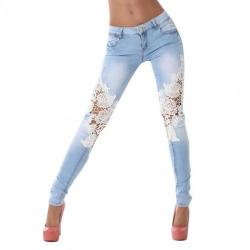 Women's Hollow-out Lace Spliced Jeans Free Shipping