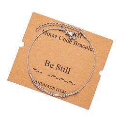 RareLove Bad Ass Morse Code Bracelets Inspirational Friendship Gift for Women Girls Rose Golden Beads Grey String Bracelet