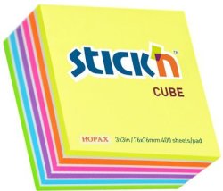- 76 X 76 Adhesive Notes Neon Cube With White Stripes Box Of 12
