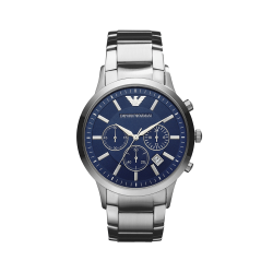 Emporio Armani Men&apos S Blue Dial & Stainless Steel Chronograph Bracelet Watch