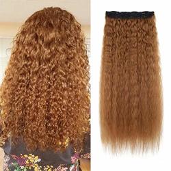 Iluu 110G 24" Golden Brown Corn Wave Clip In Synthetic Hairpiece Long Deep Wave Heat Resistent Natural Fiber 5 Clips On 1PCS Full Head