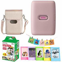 Fujifilm Instax MINI Link Smartphone Printer - Dusty Pink + Twin Pack Instant Film 20 Sheets + Protective Case For MINI