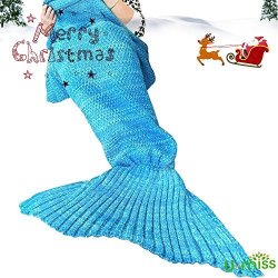 U-miss Mermaid Blanket Crochet And Mermaid Tail Blanket For Adult Super Soft All Seasons Thicken Sleeping Blankets 71"X35.5" Blue