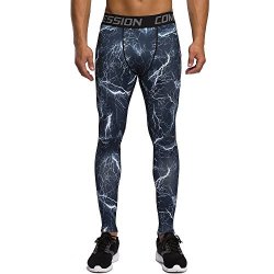 Men's Workout Running Compression Leggings Base Layer Tights Wicking Pants Medium Blue Flash