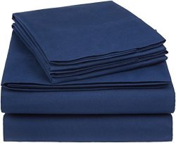 AmazonBasics Essential Cotton Blend Sheet Set -queen Navy