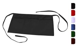 Waist Aprons With 3 POCKETS-12"X23"-MHF BRAND-1 Piece Pack-new Spun Poly-restaurant Or Home Kitchen White