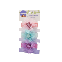 Net Flower Headband With Star Motif 3 Pack Pink Blue Purple