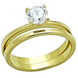 1000 Jewels Shaniqua: 0.75CT Ice On Fire Cz 2 Pc. Wedding Ring Set 316 Steel Ip Gold-tone Finish 3241 Sz 6.0