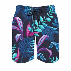 Rcenyi Mens Tropical Palm Leaves Swim Short Loose - Swimsuit White L