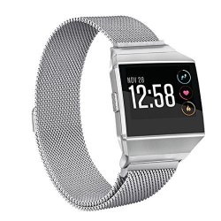 Freshzone Milanese Stainless Steel Watch Band Strap Bracelet For Fitbit Ionic Black rose Gold silver Silver
