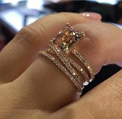 Zhiwen Opal Jewelry Beautiful Fashion Women Pink Moonstone 18K Rose Gold Filled Ring Wedding Jewelry Size6-10 US Code 7
