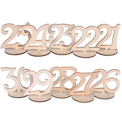 Ezakka Table Numbers 21-30 Wood Wooden Wedding Table Numbers With Holder Base For Wedding Party Home Decoration Vintage Birthday Event Banquet Anniversary Decor Catering Reception