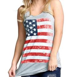 Womens Flag Printing Tank Tops 2017 Cotton Sleeveless Tops Striped T-Shirt For La... - Dark Grey S