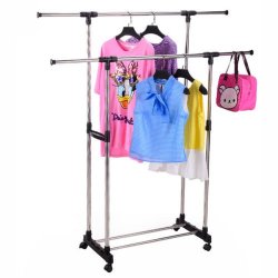 Hazlo Double Layer Cloths Hanging Rail Rack With Wheels