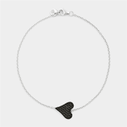 Sterling Silver Black Cubic Zirconia Sideways Heart Bracelet