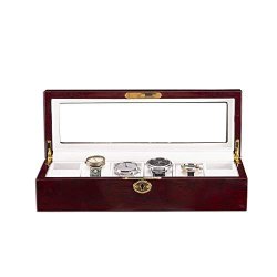 Odcoltd 6 Slots Wooden Case Watch Display Case Glass Top Jewelry Storage Organizer Gifts