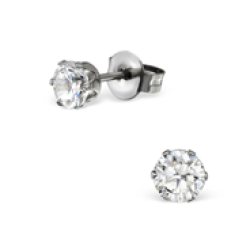 B133 - C5837 - Jeweled Round Surgical Steel Ear Studs Cubic Zirconia 4MM