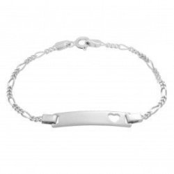 Genuine Sterling Silver Heart Id Figaro Style Bracelet