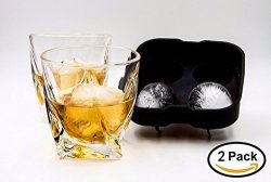 Bourbon Whiskey Scotch Glasses Set Of 2 Glassware With A Complimentary Ice Maker - Comfortable Beautiful Elegant Tumbler For Scotch Whisky Or Other Liquors alcohol