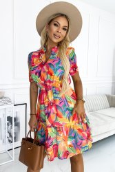 Multicolor Summer Floral Print V Neck Short Sleeve Dress - XL SA40 UK16